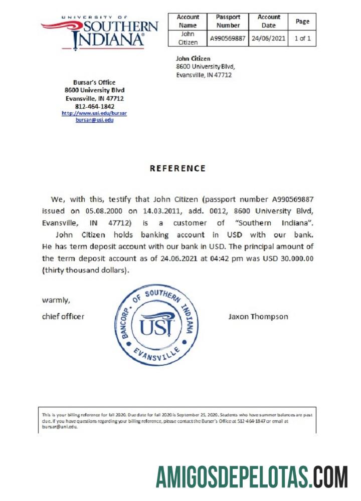 Referência do Sul de Indiana dos EUA exemplo real